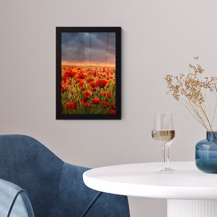 Zonsondergang - Klaprozen - Rood - Bloemen - Veld - Natuur fotolijst zwart zonder passe partout klein -sfeer4