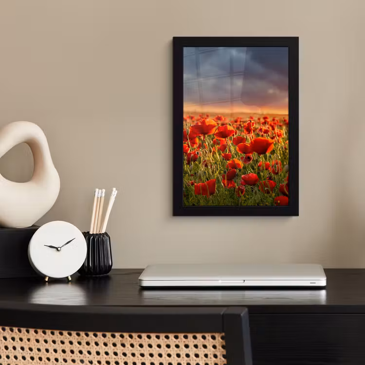 Zonsondergang - Klaprozen - Rood - Bloemen - Veld - Natuur fotolijst zwart zonder passe partout klein -sfeer1
