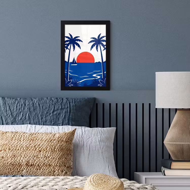 Zonsondergang - Zee - Palmboom - Tropisch - Modern fotolijst zwart zonder passe partout klein -sfeer3