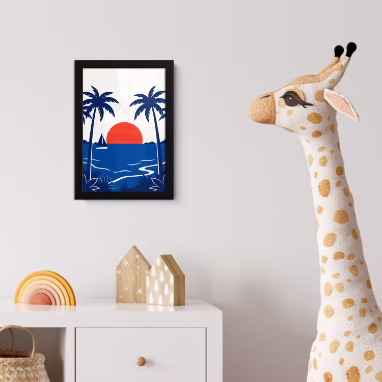 Zonsondergang - Zee - Palmboom - Tropisch - Modern fotolijst zwart zonder passe partout klein -usfeer4_kinderkamer