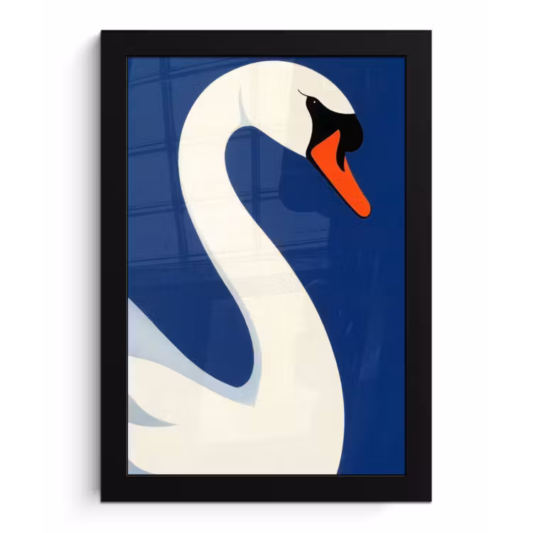 Zwaan - Wit - Snavel - Illustratie fotolijst zwart zonder passe partout klein -3d