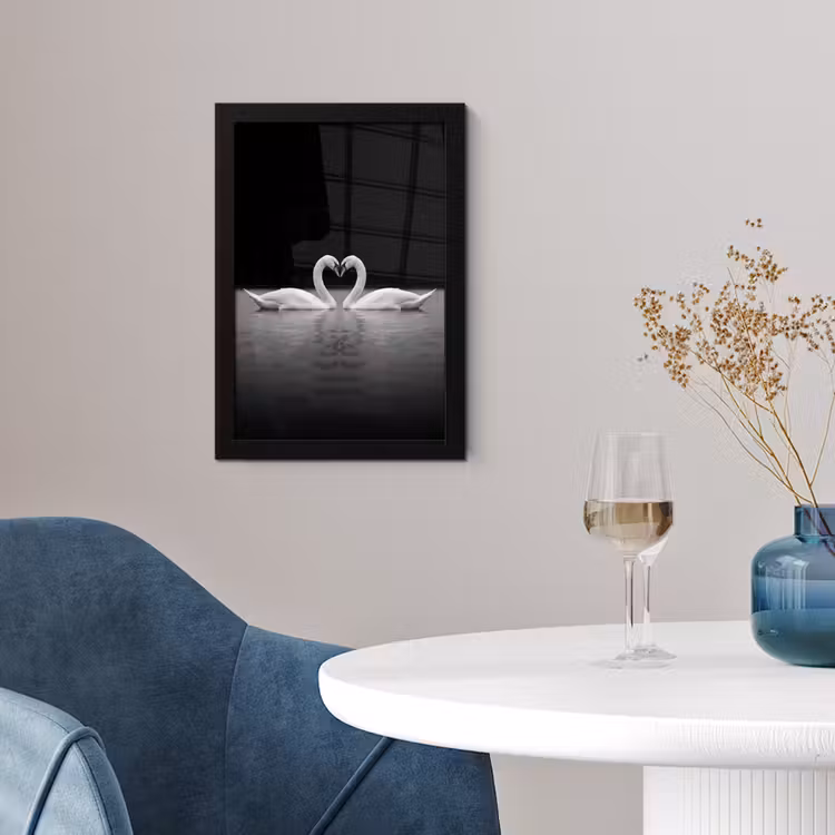 Zwanen - Hart - Zwart - Wit fotolijst zwart zonder passe partout klein -sfeer4