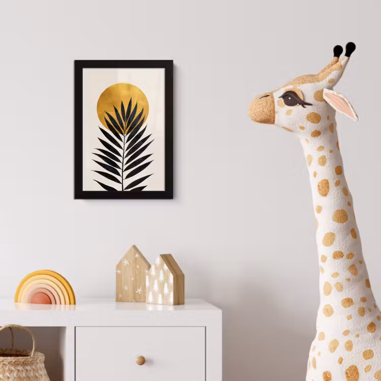 Zwart palmblad - Gouden cirkel - Beige achtergrond fotolijst zwart zonder passe partout klein -usfeer4_kinderkamer