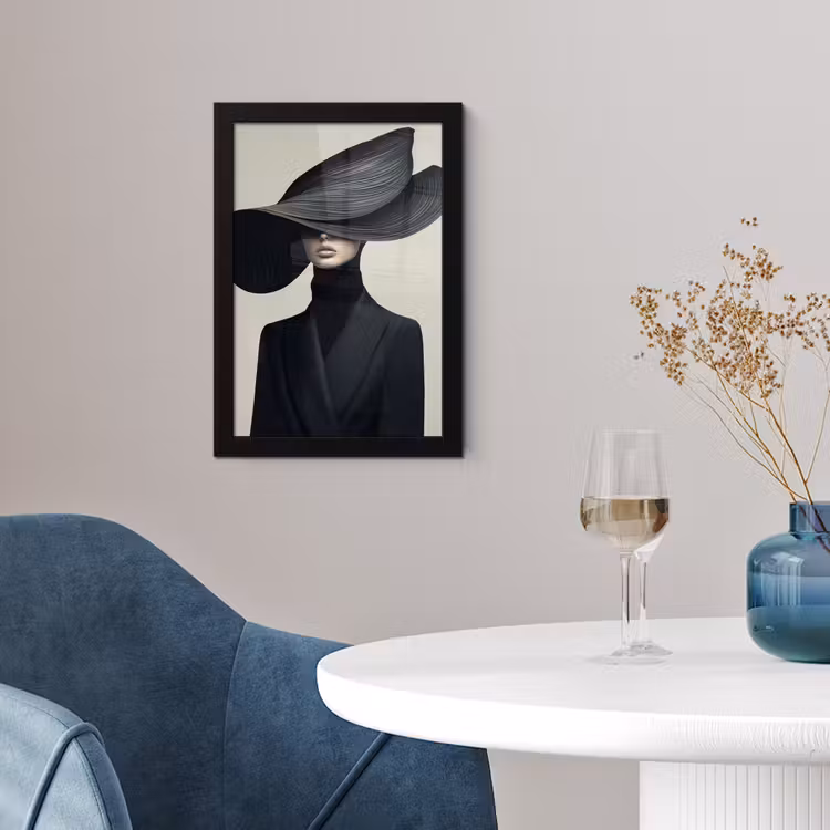 Zwart - Vrouw - Hoed fotolijst zwart zonder passe partout klein -sfeer4