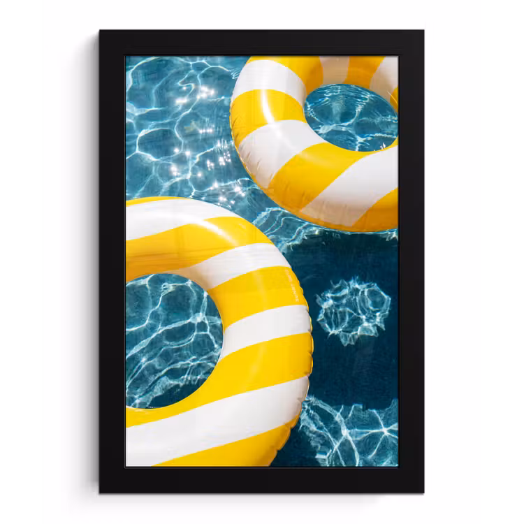Zwembad - Zwembanden - Zomer - Geel - Blauw fotolijst zwart zonder passe partout klein -3d