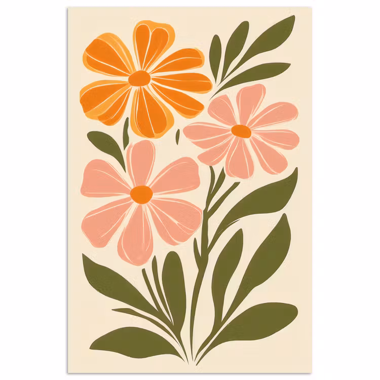 Minimalistisch - Bloemen - Bladeren - Roze poster papier middel -3d