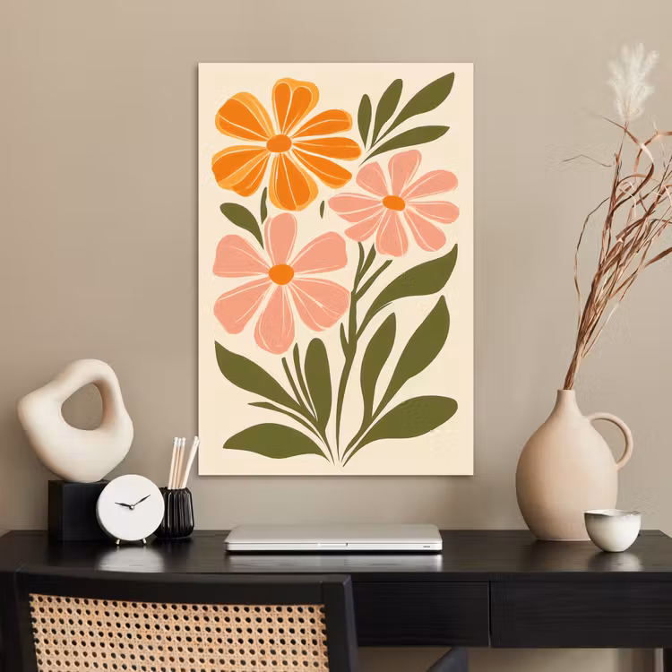 Minimalistisch - Bloemen - Bladeren - Roze poster papier middel -sfeer1
