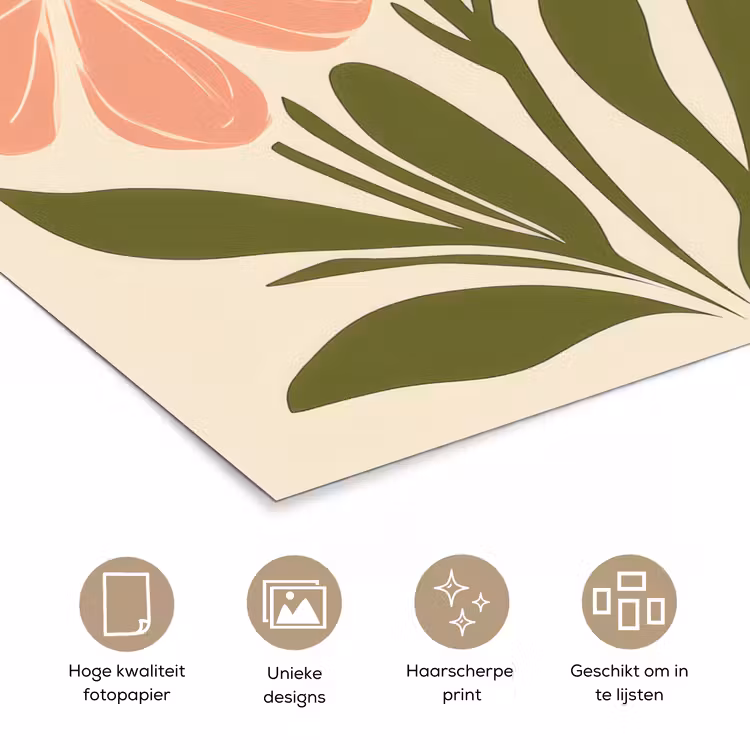 Minimalistisch - Bloemen - Bladeren - Roze poster papier middel -closeup_NL