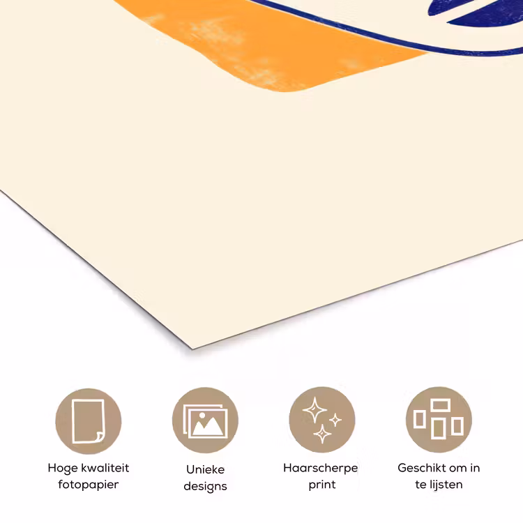 Minimalistisch - Gezicht - Hand - Oranje - Blauw poster papier klein -closeup_NL