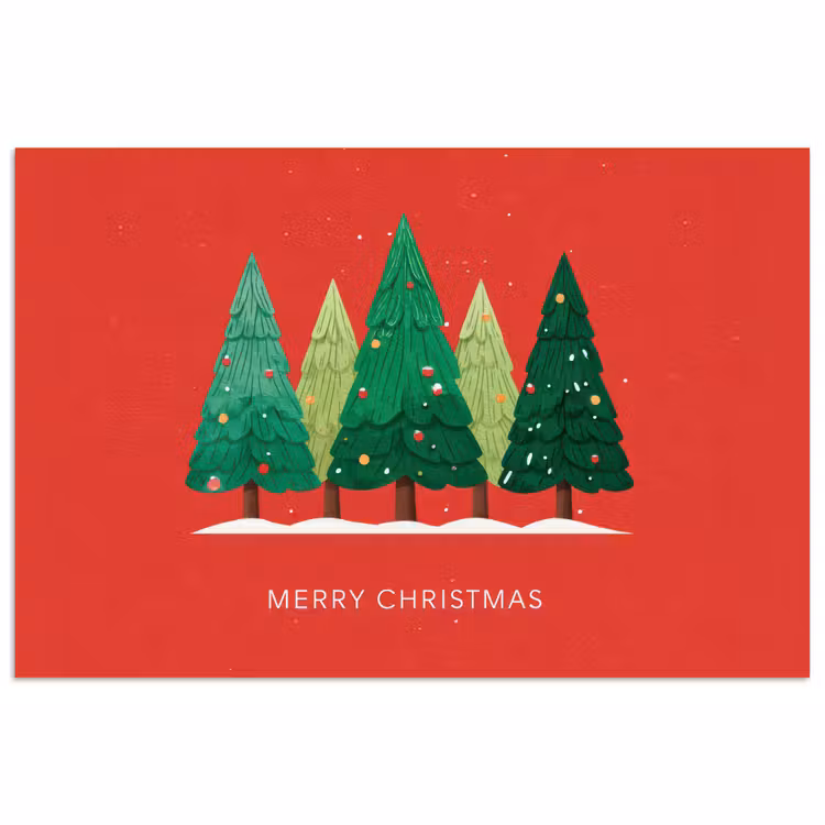 Minimalistisch - Kerstbomen - Rood - Sneeuw poster papier klein -3d