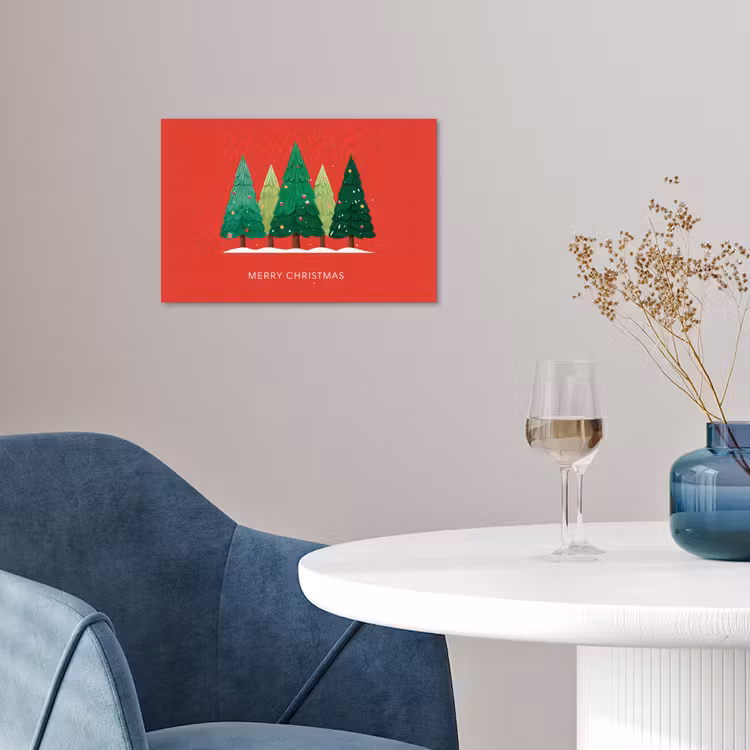 Minimalistisch - Kerstbomen - Rood - Sneeuw poster papier klein -sfeer3