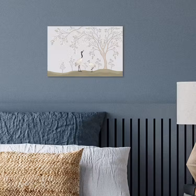 Minimalistisch - Kraanvogels - Blauw poster papier klein -sfeer2
