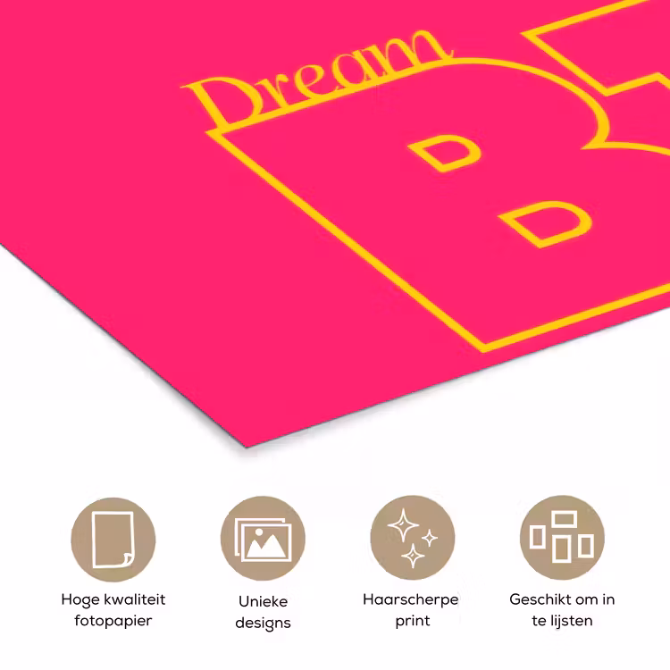 Minimalistisch - Roze - Dream big - Grafisch poster papier klein -closeup_NL