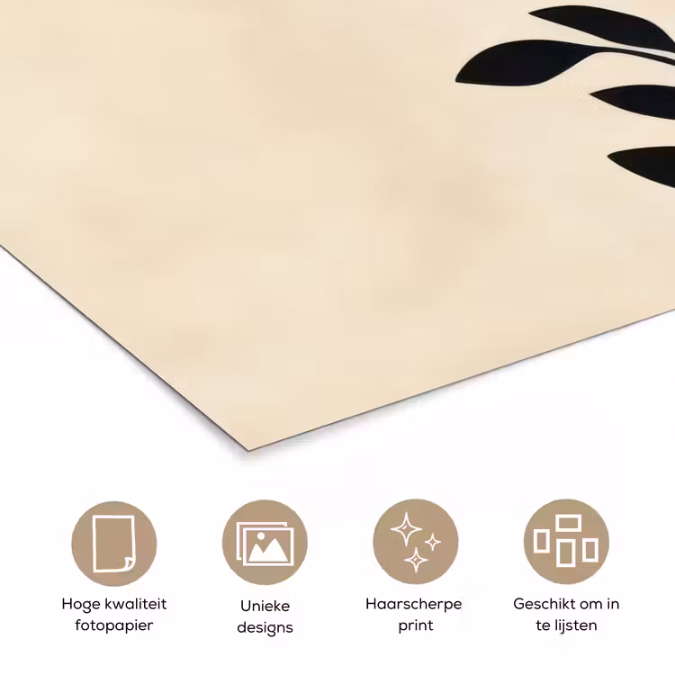 Minimalistisch - Tak - Bladeren - Zwart poster papier klein -closeup_NL