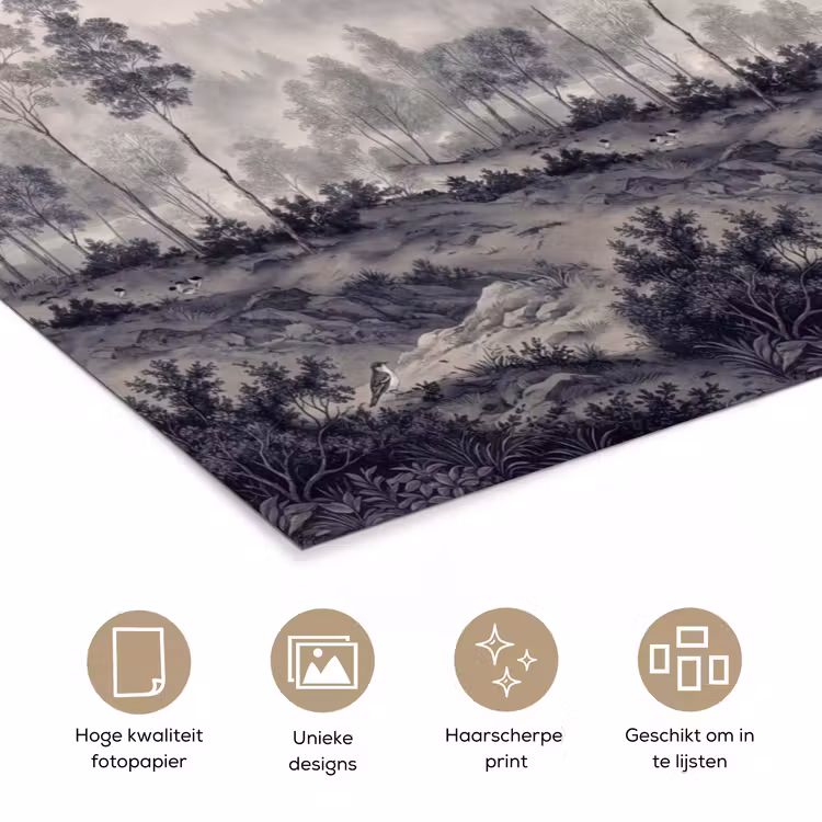 Mistig - Berglandschap - Illustratie poster papier klein -closeup_NL