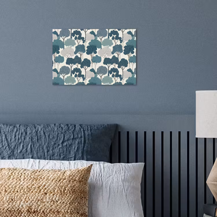 Modern - Bomen - Bos - Patroon - Blauw poster papier klein 62 -sfeer2