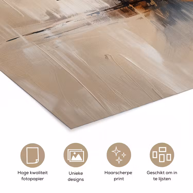 Modern - Bruin - Abstract - Beige poster papier klein -closeup_NL