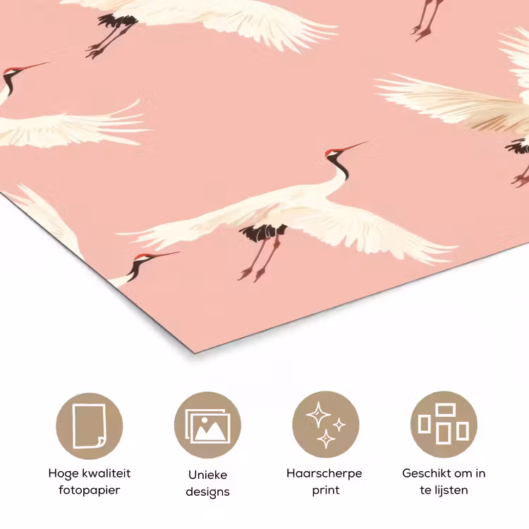 Modern - Kraanvogels - Roze poster papier klein 62 -closeup_NL