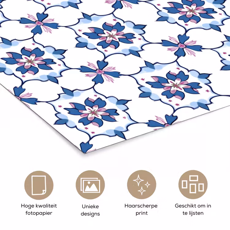 Modern - Patroon - Blauw - Roze poster papier klein 62 -closeup_NL