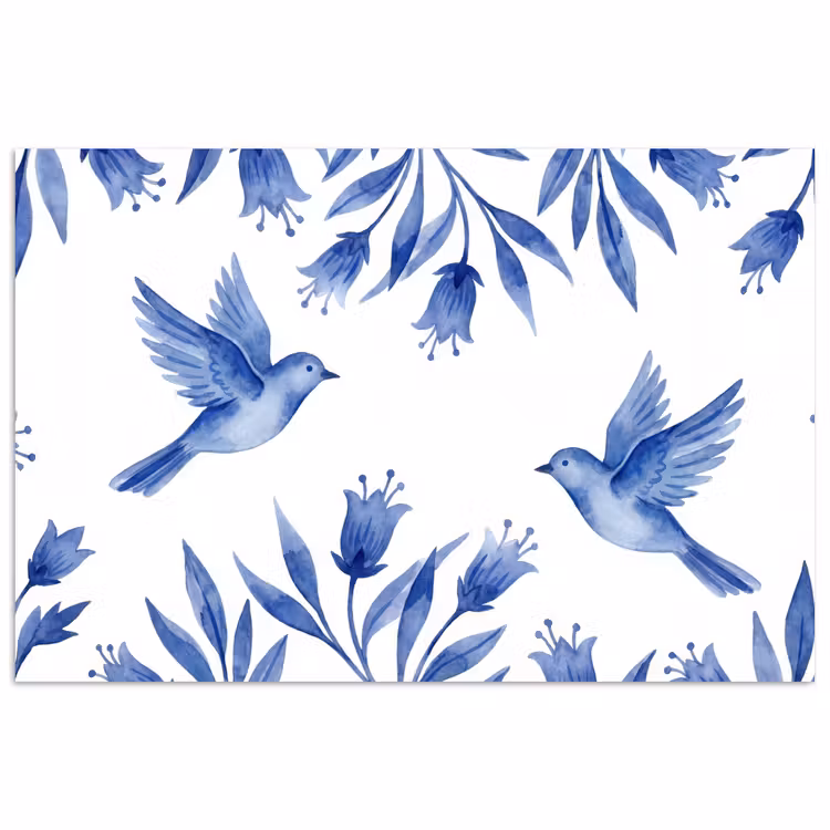 Modern - Vogels - Delfts - Blauw poster papier klein -3d