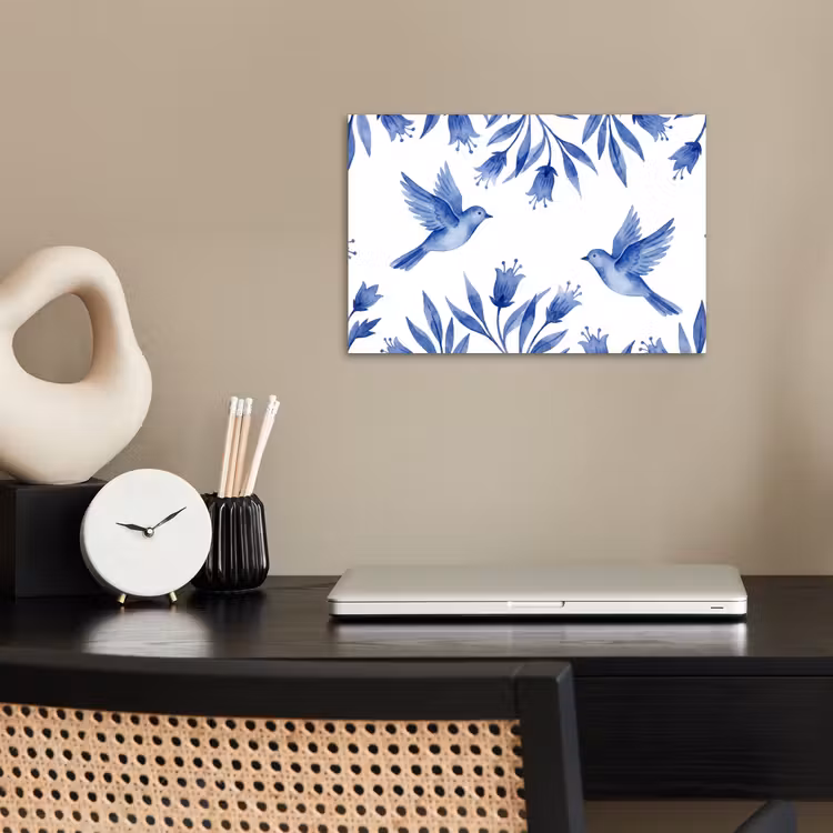 Modern - Vogels - Delfts - Blauw poster papier klein -sfeer1