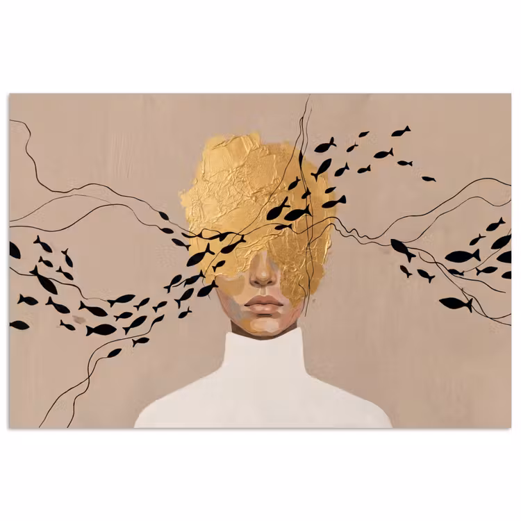 Modern - Vrouw - Goud poster papier klein -3d