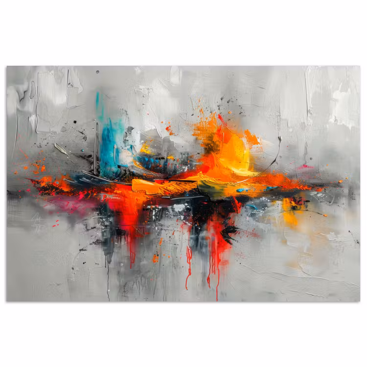 Moderne kunst - Oranje - Grijs - Abstract poster papier klein -3d