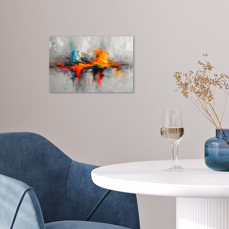 Moderne kunst - Oranje - Grijs - Abstract poster papier klein -sfeer3