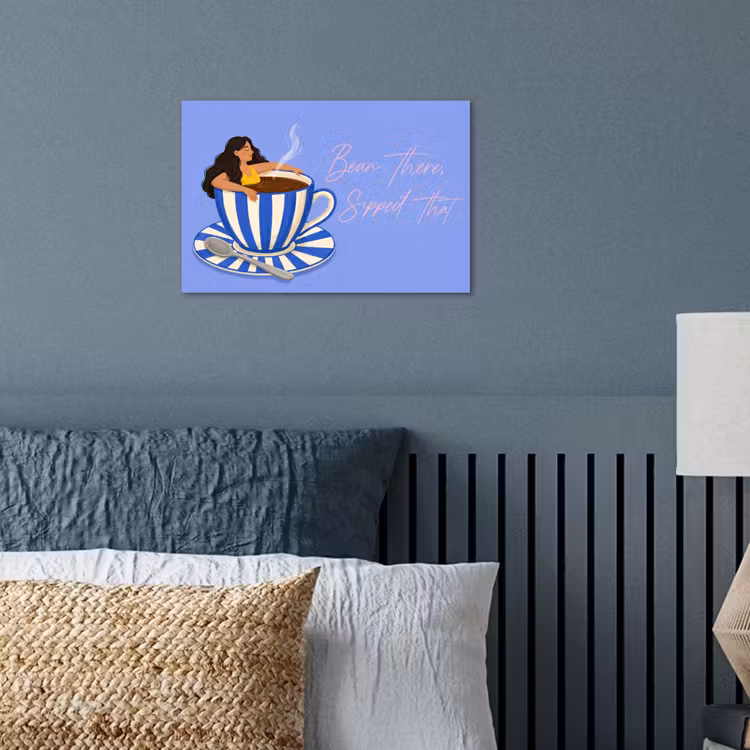 Mok - Koffie - Vrouw - Paars poster papier klein -sfeer2
