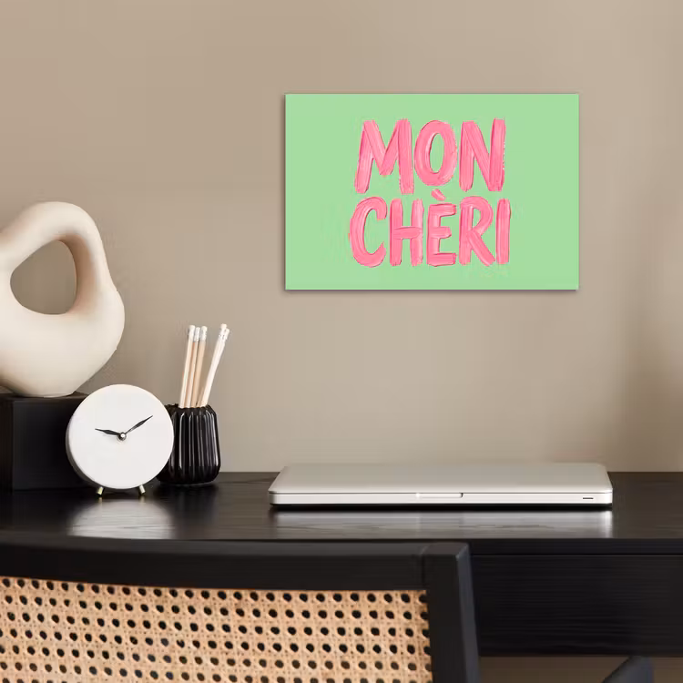 Mon cheri - Groen - Roze poster papier klein -sfeer1