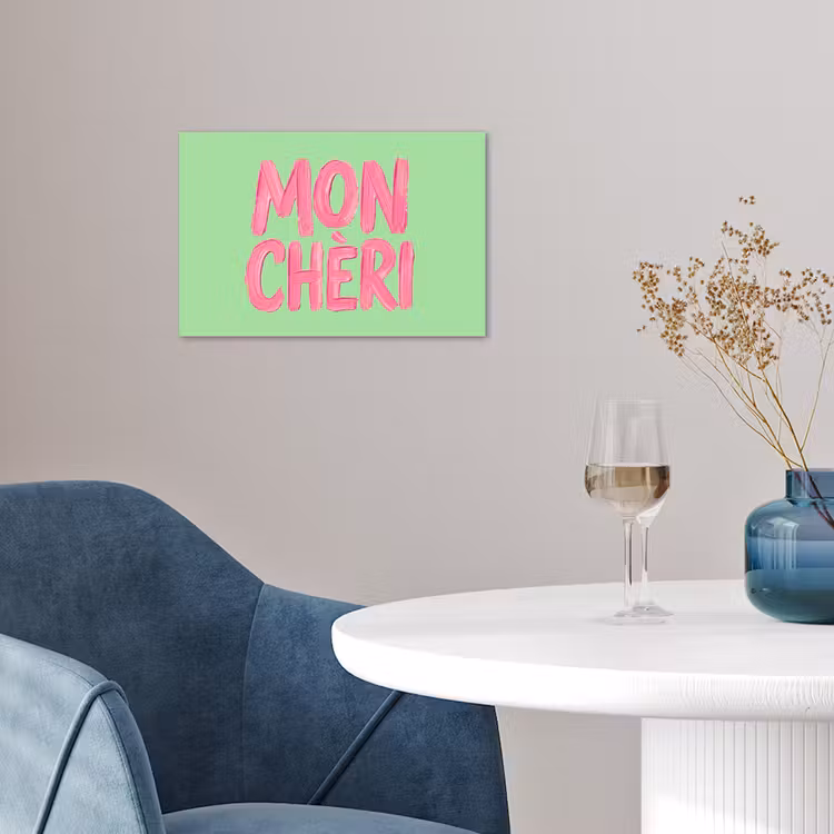 Mon cheri - Groen - Roze poster papier klein -sfeer3