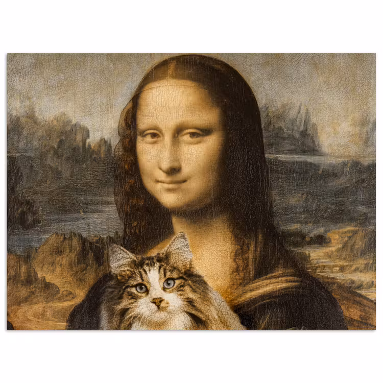 Mona Lisa - Kat - Leonardo da Vinci - Vintage - Kunstwerk - Oude meesters - Schilderij poster papier klein -3d