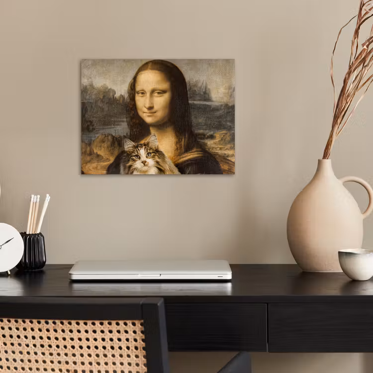 Mona Lisa - Kat - Leonardo da Vinci - Vintage - Kunstwerk - Oude meesters - Schilderij poster papier klein -sfeer1