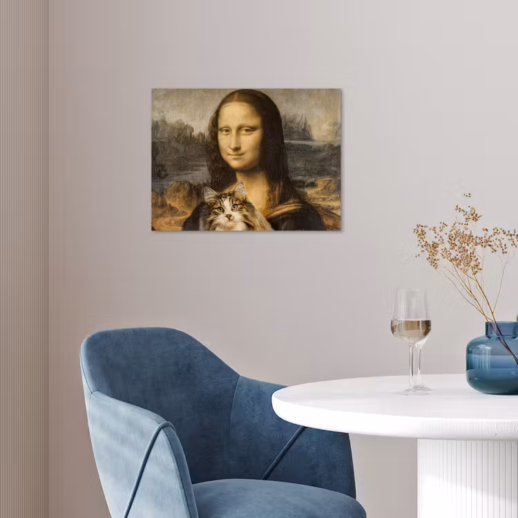 Mona Lisa - Kat - Leonardo da Vinci - Vintage - Kunstwerk - Oude meesters - Schilderij poster papier klein -sfeer3