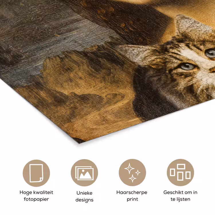 Mona Lisa - Kat - Leonardo da Vinci - Vintage - Kunstwerk - Oude meesters - Schilderij poster papier klein -closeup_NL