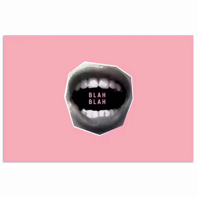 Mond - BLAH BLAH - Roze poster papier klein -3d
