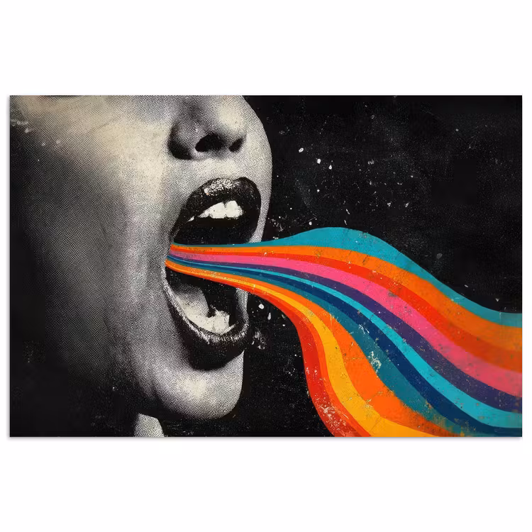 Mond - Golven - Regenboog poster papier klein -3d