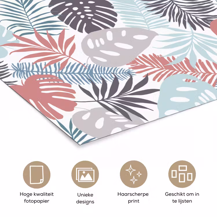 Monstera - Pastel - Bladeren - Tropical poster papier klein -closeup_NL