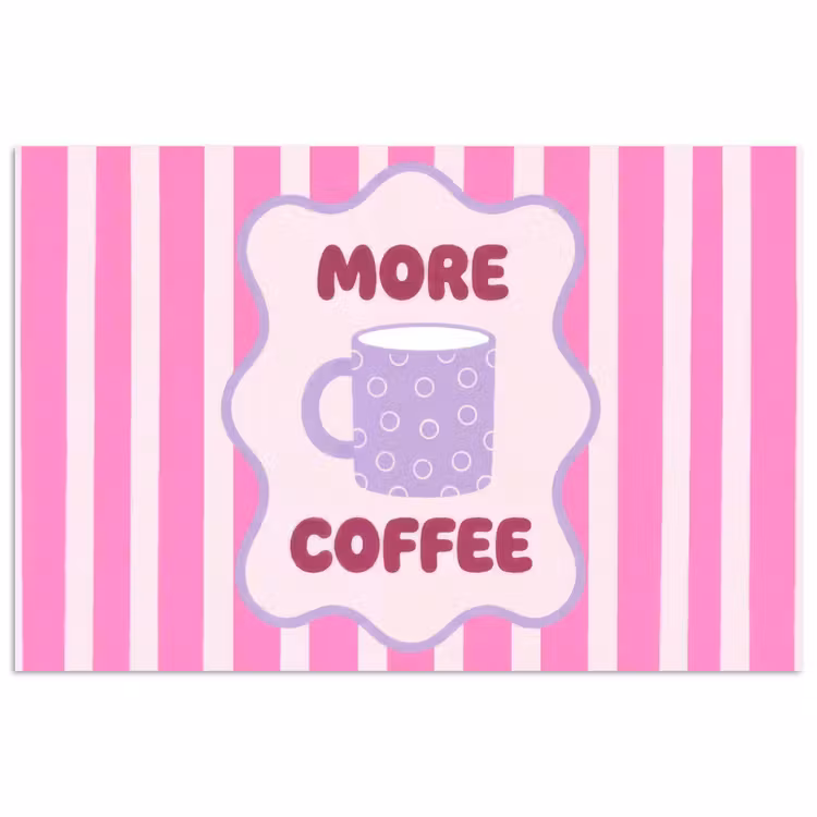 More coffee - Roze - Paars - Strepen - Mok poster papier klein -3d