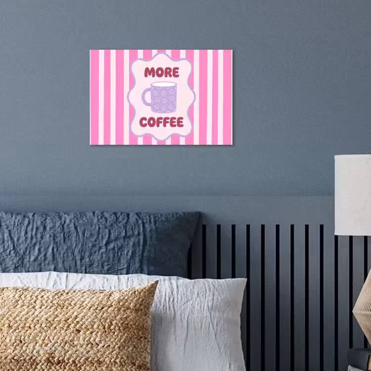 More coffee - Roze - Paars - Strepen - Mok poster papier klein -sfeer2
