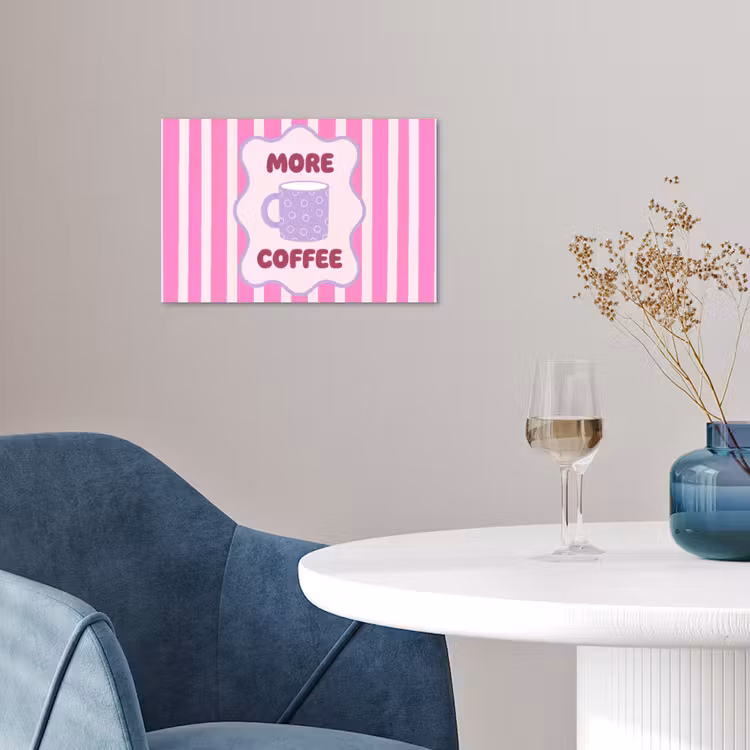 More coffee - Roze - Paars - Strepen - Mok poster papier klein -sfeer3