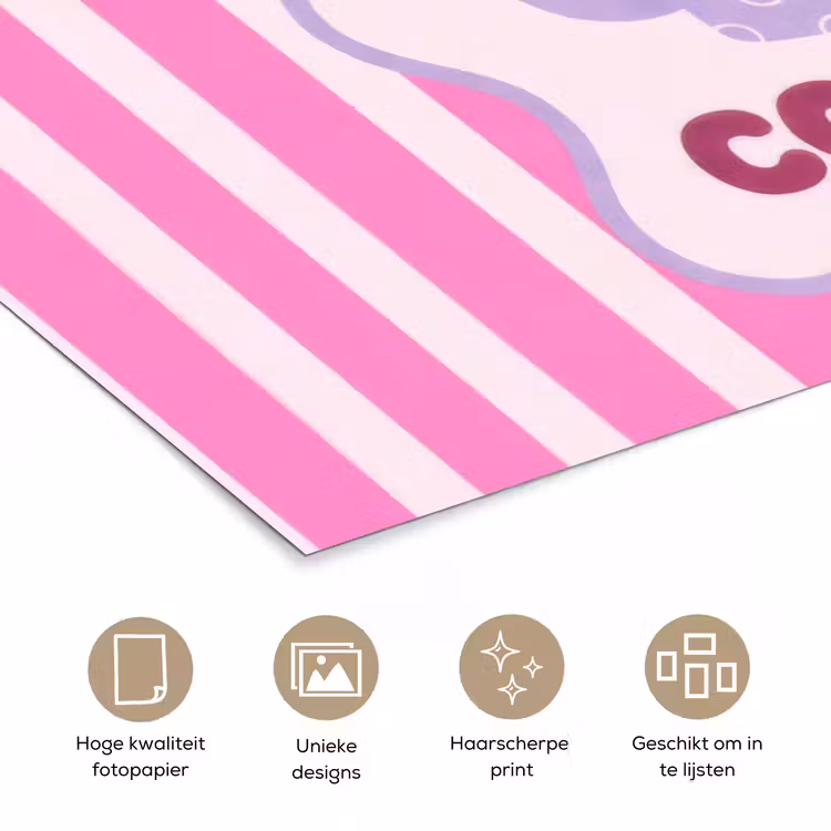 More coffee - Roze - Paars - Strepen - Mok poster papier klein -closeup_NL