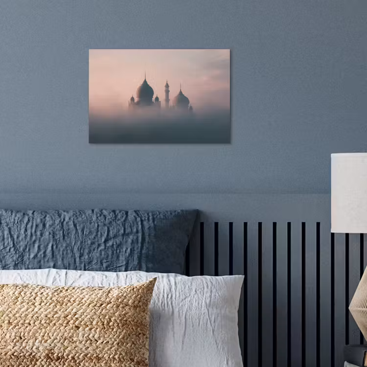 Moskee - Minaretten - Roze mist poster papier klein -sfeer2