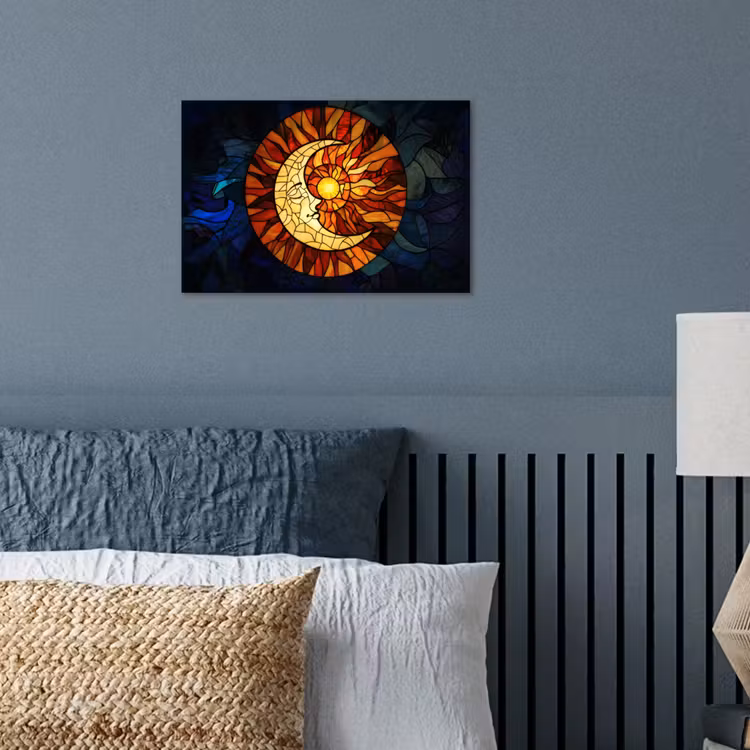 Mozaïek - Glas - Maan - Donkerblauw poster papier klein -sfeer2