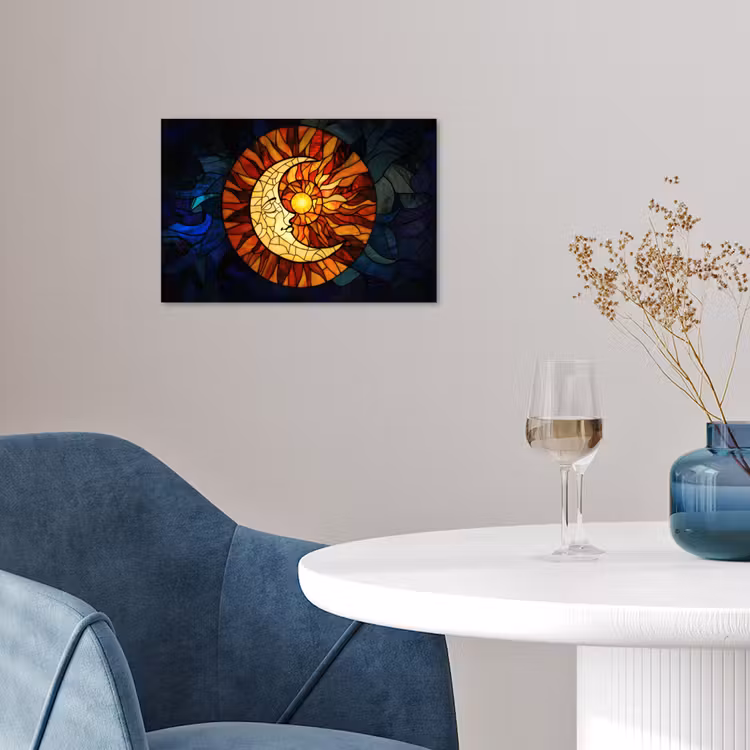 Mozaïek - Glas - Maan - Donkerblauw poster papier klein -sfeer3
