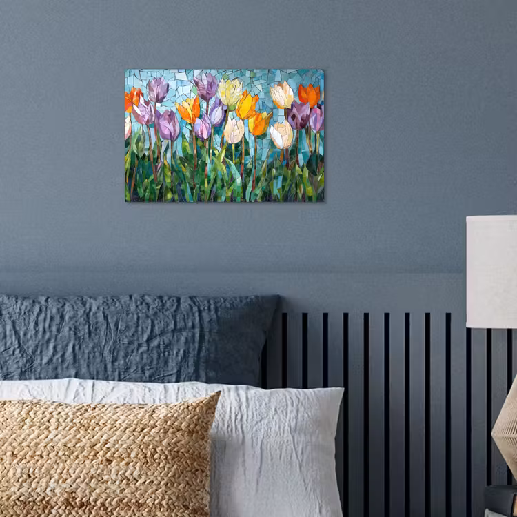Mozaïek - Veld - Tulpen - Kleurrijk poster papier klein -sfeer2