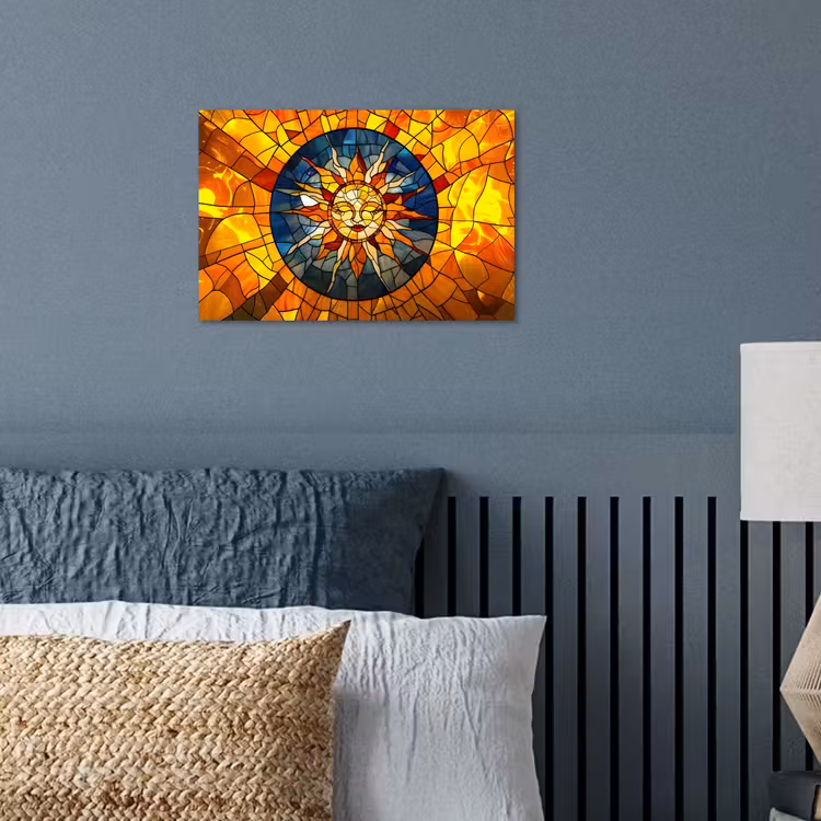 Mozaïek - Zon - Geel - Cirkel poster papier klein -sfeer2
