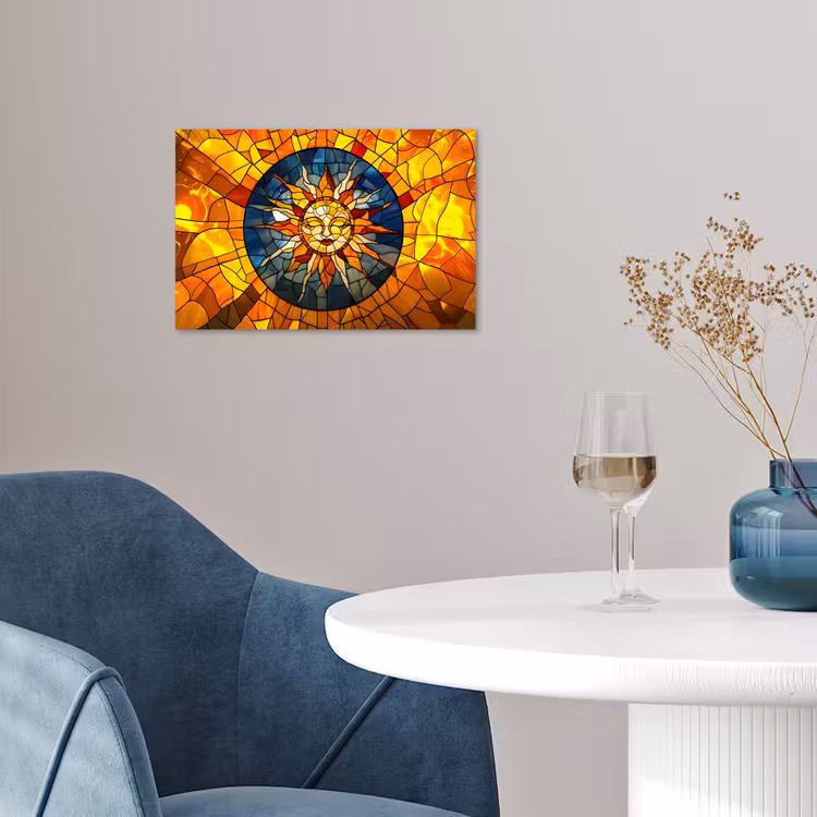 Mozaïek - Zon - Geel - Cirkel poster papier klein -sfeer3