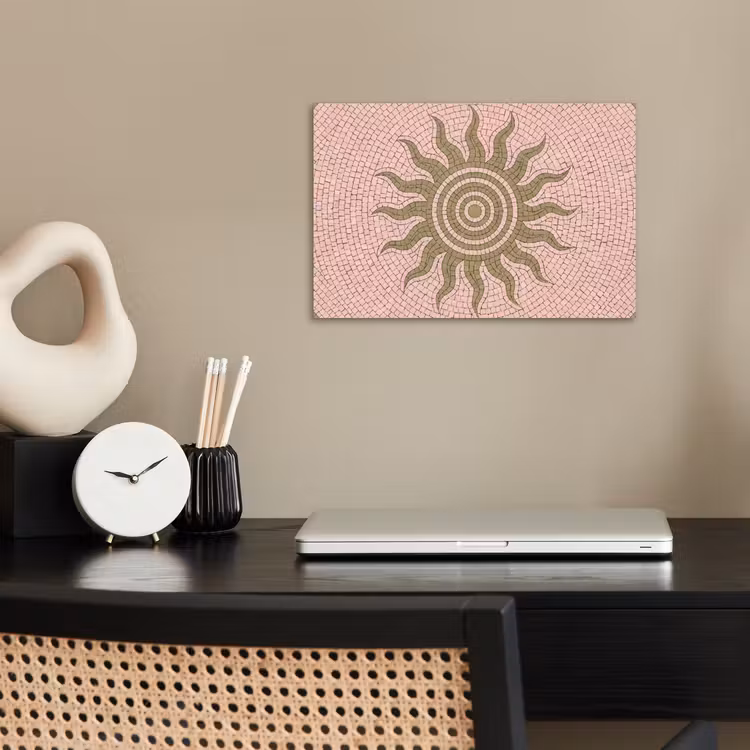 Mozaïek - Zon - Patroon - Klassiek - Roze poster papier klein -sfeer1
