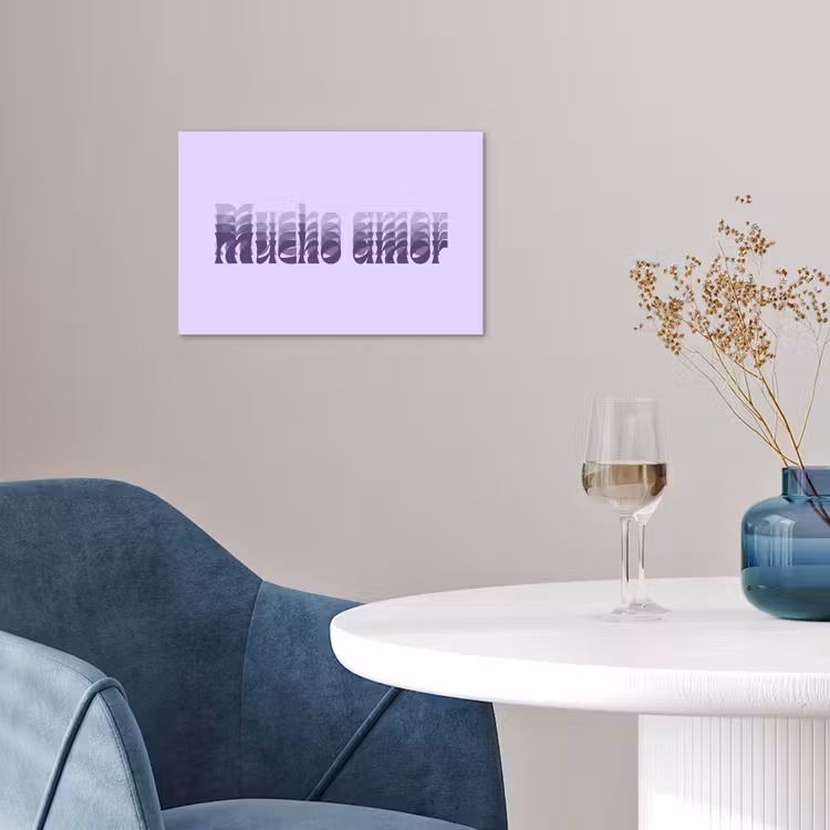 Mucho amor - Paars - Gelaagde letters poster papier klein -sfeer3